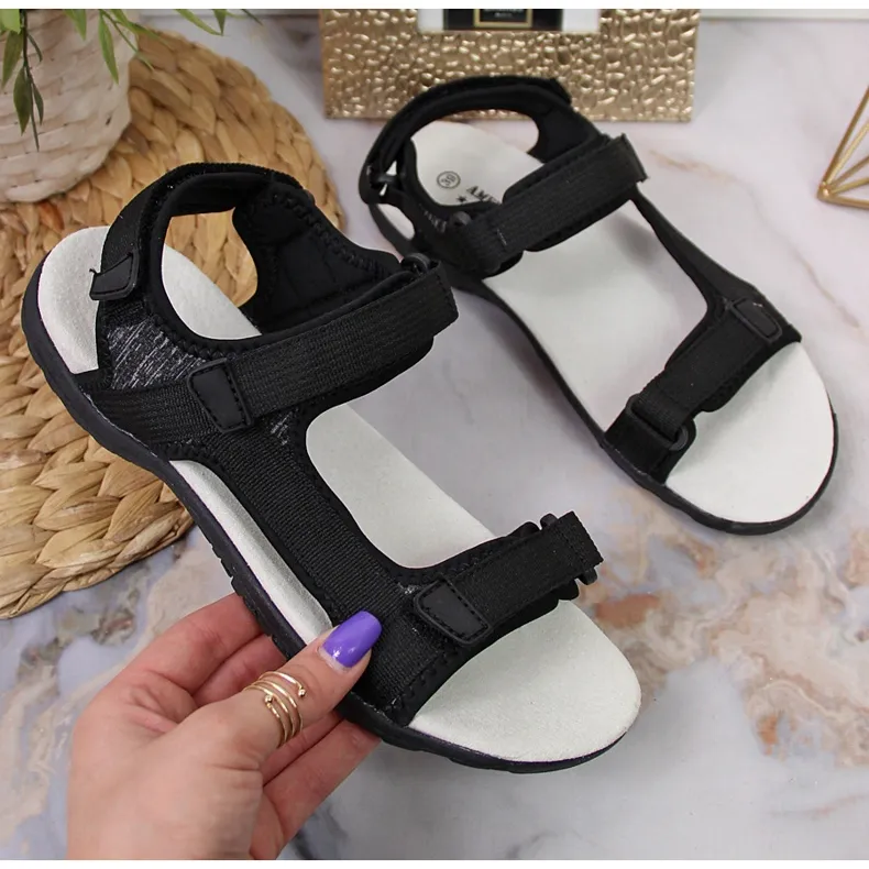 American Club zwarte sportsandalen met klittenband