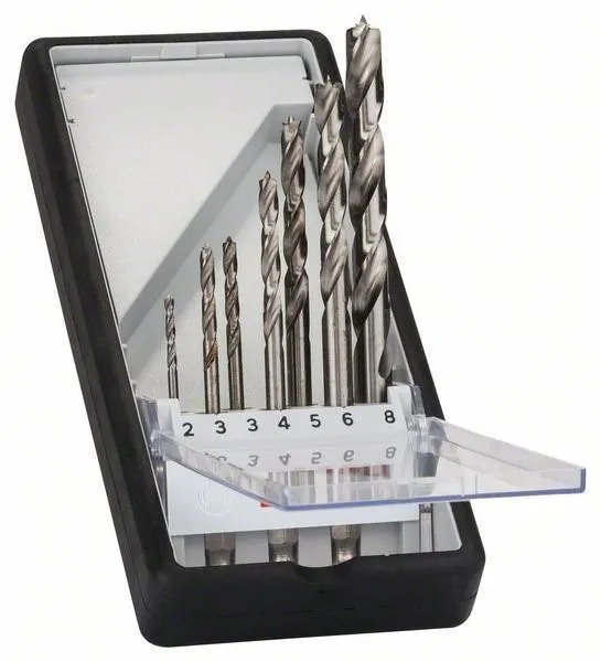 BOSCH 7DELIGE SET SPIRAALBOREN VOOR HOUT ROBUST LINE, ZESKANTSCHACHT 2; 3; 3; 4; 5; 6; 8 MM 2607019923