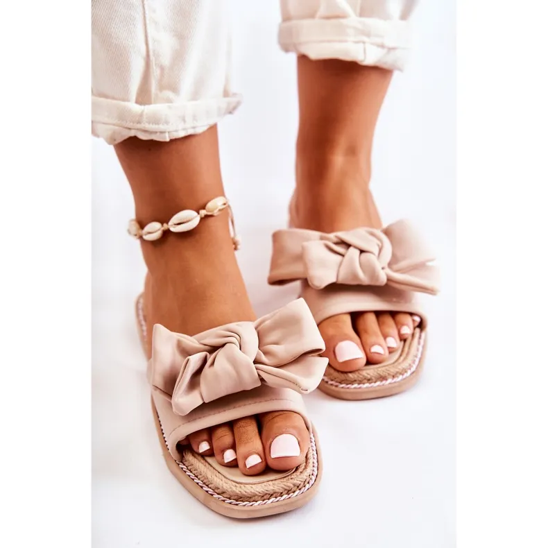 FK1 Damespantoffels Met Stoffen Strik Beige Ginna