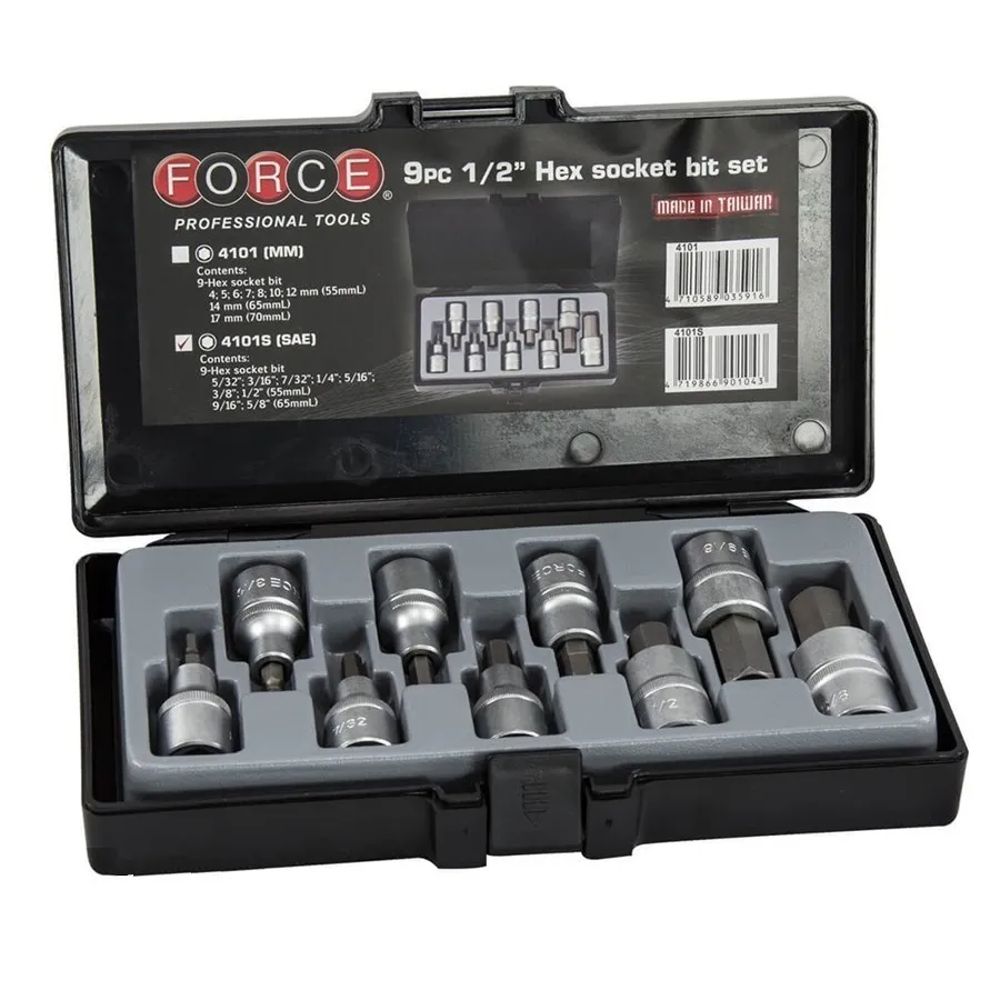 FORCE 4101S 1/2″ Doppenset Inbus SAE 9 delig
