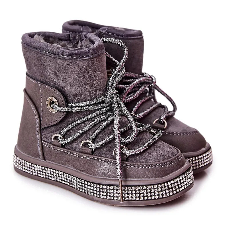 FR1 Grijze kindersnowboots met zirkonia Wellma grijs