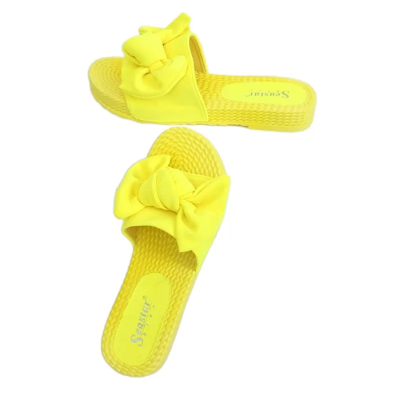 Gele damesslippers met strik YQ225P Fluorescerend geel