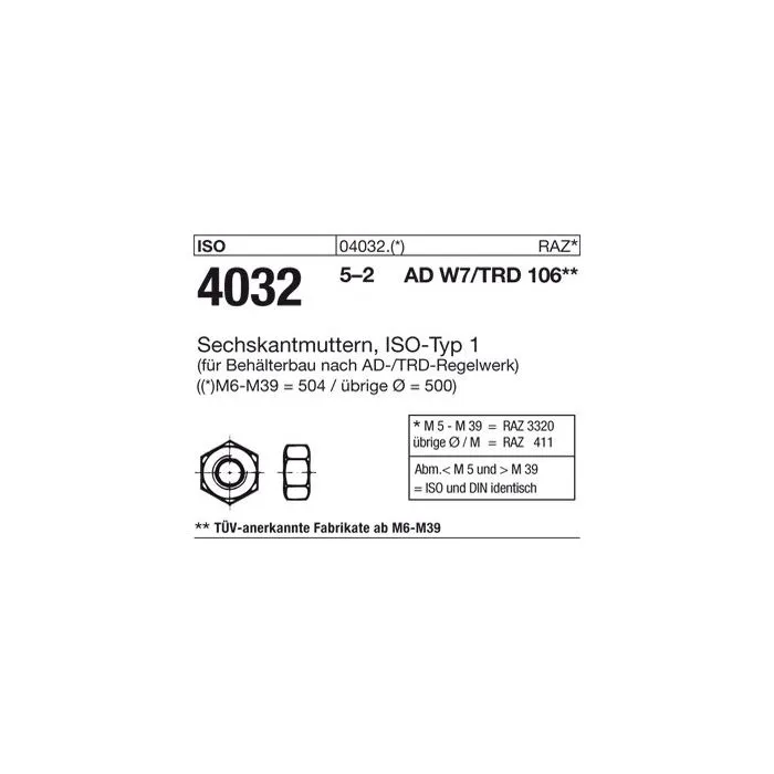 MOER ZWART 52 ADW7/TRD106 M12 ISO 4032