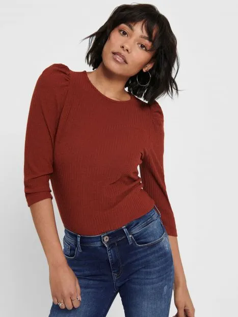 ONLY ribgebreide shirt met pofmouwen
