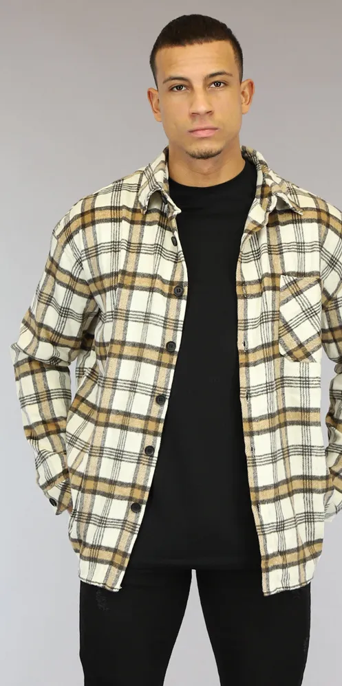  ECRU FLANELLEN HEREN BLOK OVERSHIRT