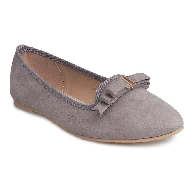 SUèDE BALLERINA'S MET STRIK 11885 GRIJS