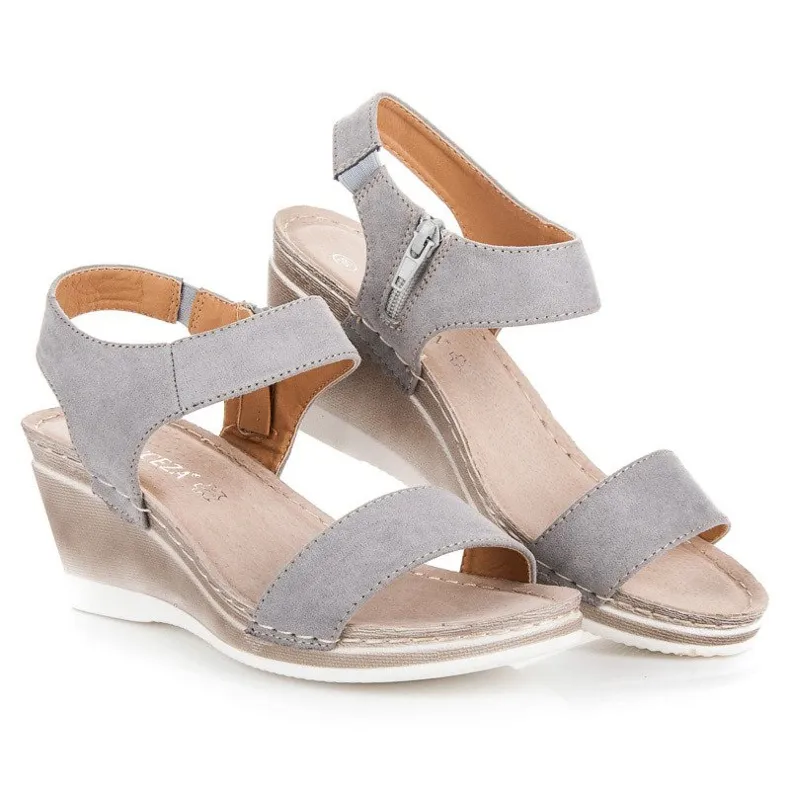 Suède sandalen met sleehak vinceza grijs