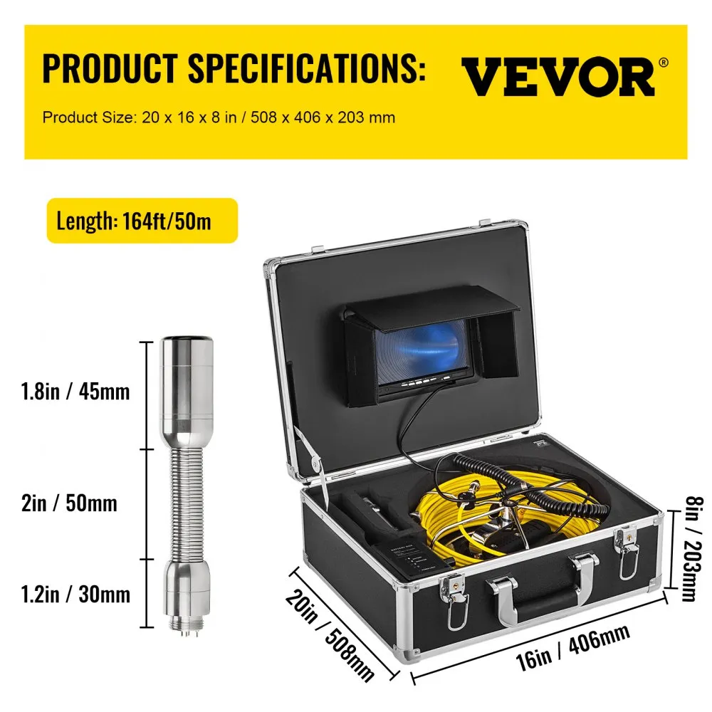 VEVOR 50M Waterdicht Afvoerpijp Riool Camera Inspectie Camerasysteem 7 Lcd 1000 Tvl