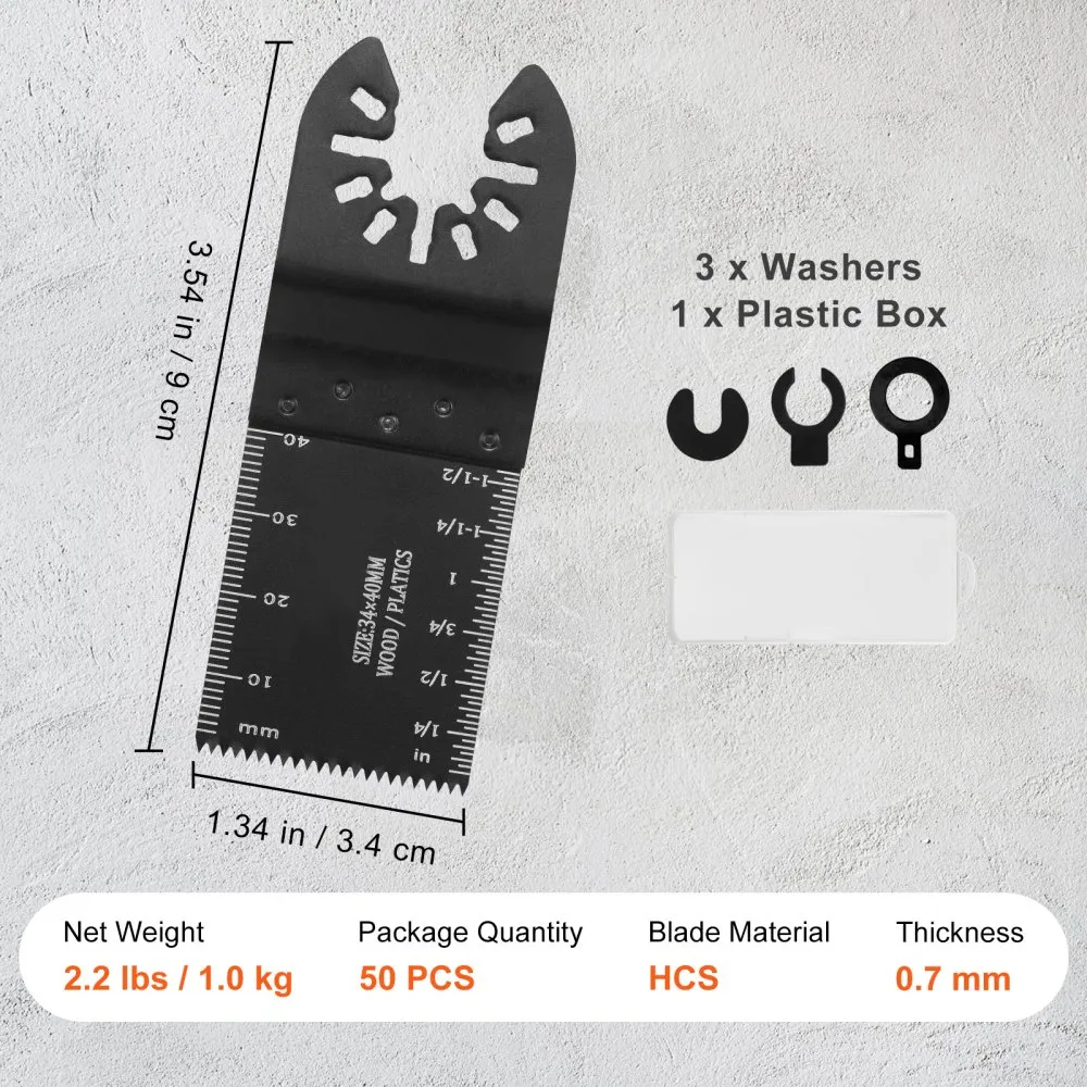 VEVOR 50x zaagblad multifunctioneel gereedschap 9x3,4 cm oscillerend gereedschap High carbon steel (HCS) snelwisselinterface com