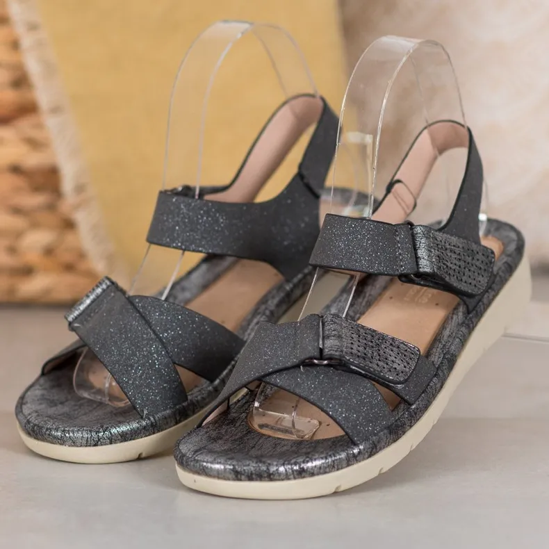VINCEZA sandalen met klittenband zwart grijs