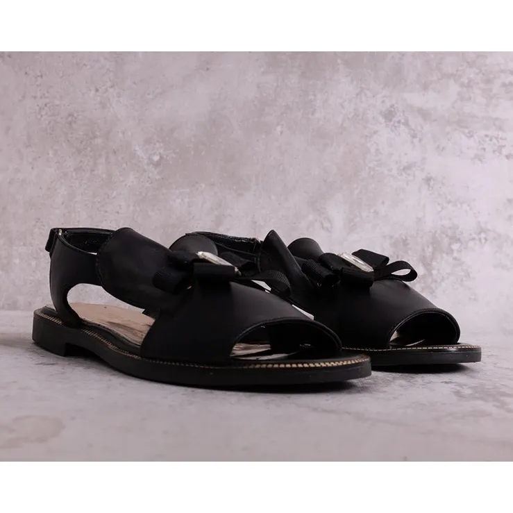 Zwarte sandalen met strik en zirkoon KARINO