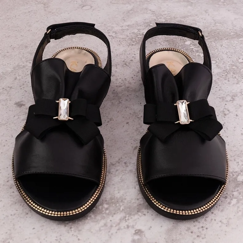 Zwarte sandalen met strik en zirkoon KARINO